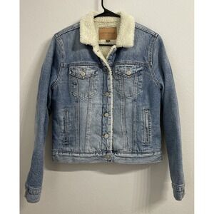 Lucky Brand Women's Medium Blue Sherpa Lined Denim Trucker Jean Jacket